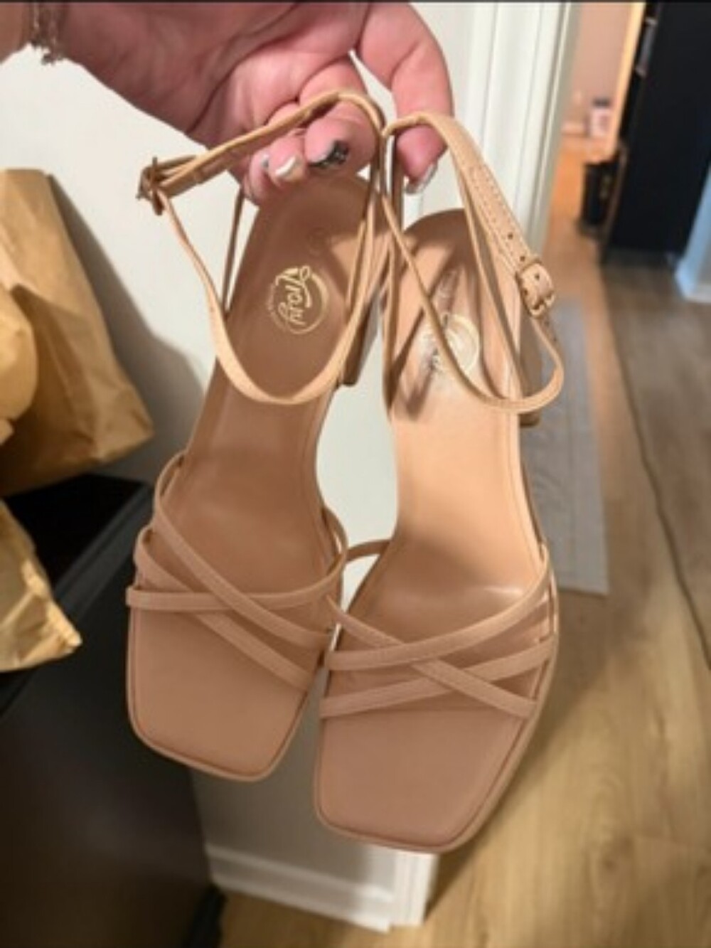 Strappy Square-Toe Ankle Strap Sandals - Nude